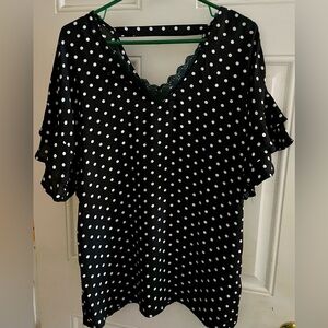 Black Polka Dot Blouse with Ruffle Sleeves